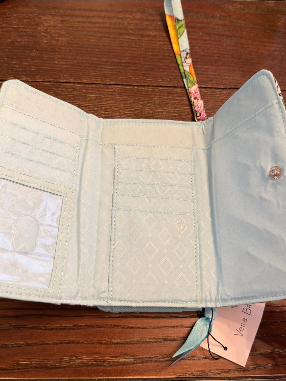 Vera Bradley Aqua Floral Lemon Quilted RFID Wristlet - Picture 5 of 8